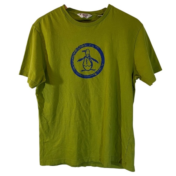 Penguin By Musingwear Graphic T Shirt Large Lime Green Blue Crewneck Knit Top - Picture 1 of 4